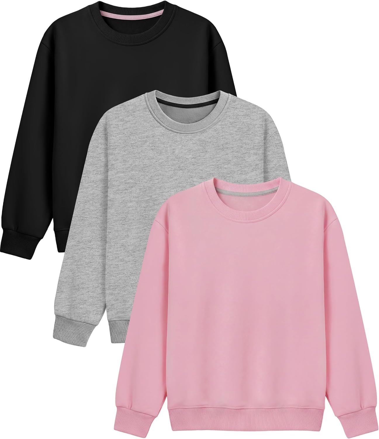 Poroka 3 Pack Girls Fleece Crewneck Sweatshirts Long Sleeve Pullover Tops
