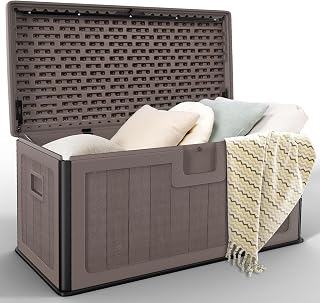 Outdoor Storage Deck Box 100 Gallon, UV Resistant & Waterproof Deck Box with Double-Wall Construction, Lockable Storage Bins Container for Pool Patio Garden