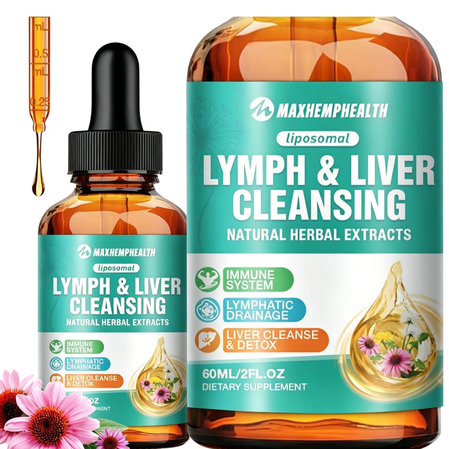 Liposomal Lymphatic Drainage Drops, Lymphatic Drainage Supplements - 60ML 2 Fl Oz (Pack of 1)