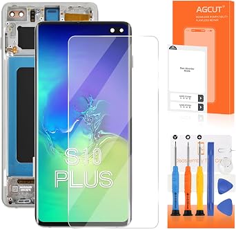 OLED for Samsung Galaxy S10 Plus Screen Replacement for Display Samsung S10 Plus LCD SM-G975U SM-G975F Screen Replacement Digitizer Touch Assembly with Framewith Fingerprint Silver