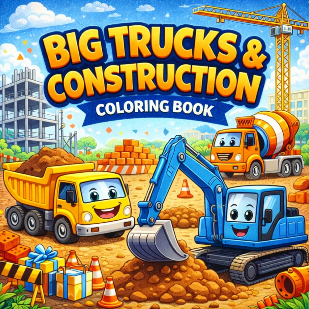 Big Trucks & Construction coloring book: Fun and Easy Construction Vehicles for Kids Ages 4–8