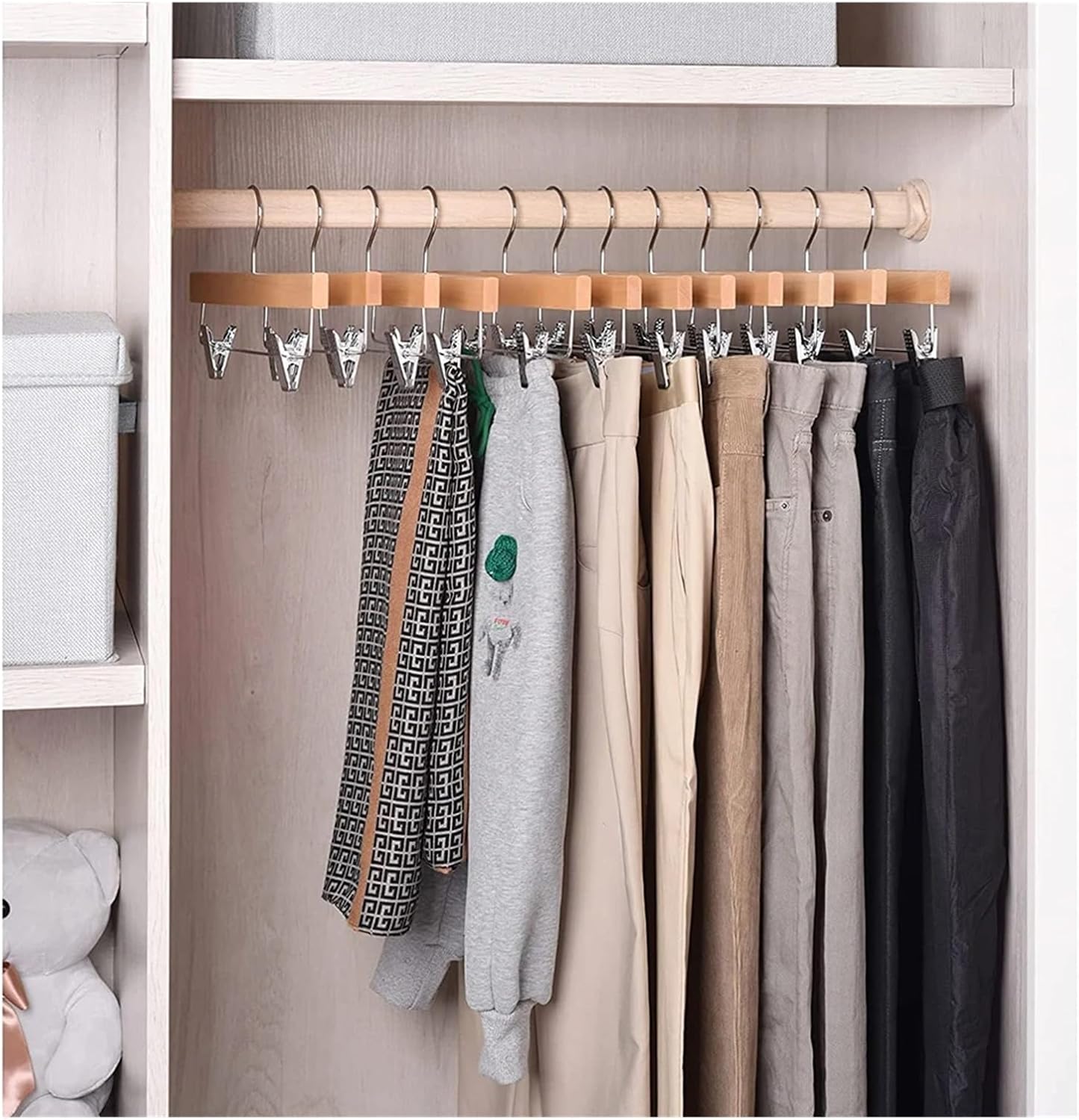 10PC Wooden Suit Hangers Solid Wood Coat Heavy Duty, Smooth Finish Bulk High-Grade Clothes Hanger(10cm 18-28cm)