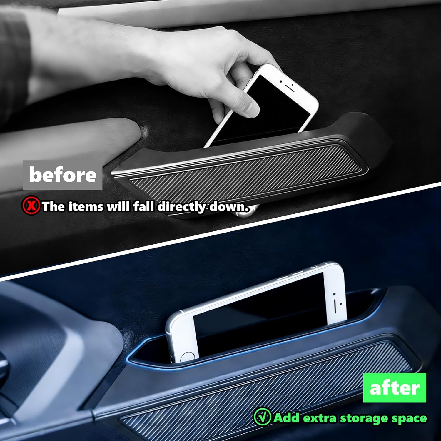 4PCS Door Storage Box Organizer for Ford Bronco 2021 2022 2023 2024 2025 2026, ABS Plastic Handle Pocket with Anti-Slip Mat - Black (Not for Sport/2 Door)