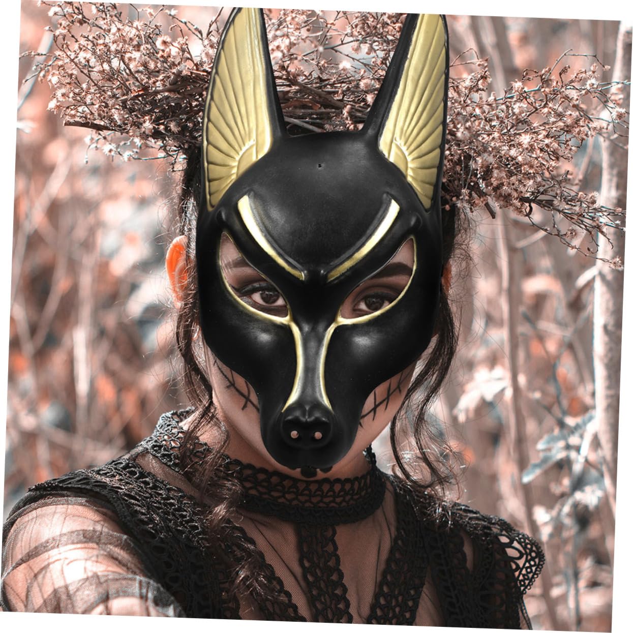 Alipis Anubis Mask Halloween 3D Egyptian Mask Wolf Masquerade Cosplay Prop Animal Prop Animal Masquerade Egyptian Cosplay Costume Accessory Support Black Plastic - Image 4