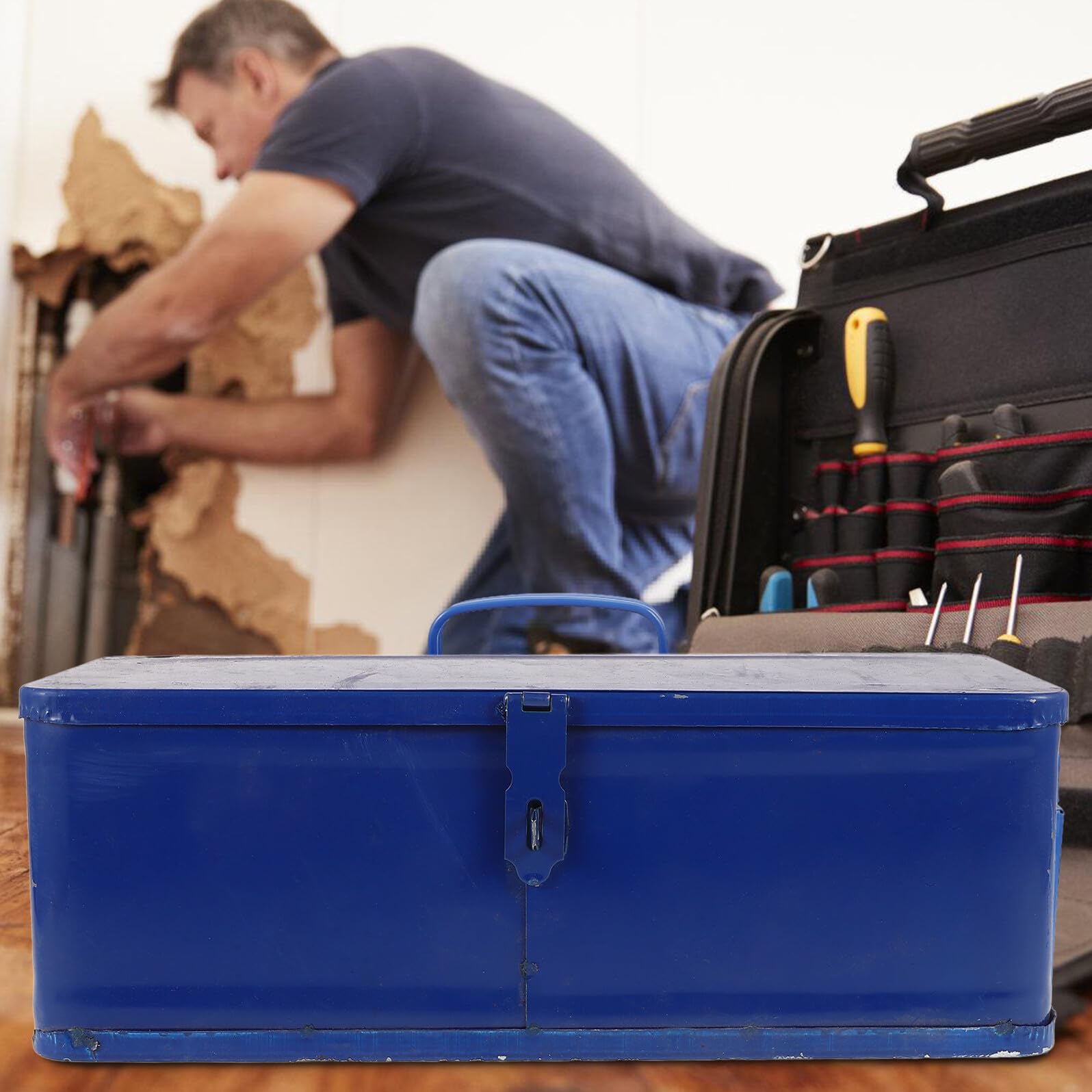 Cassetta Portattrezzi in Ferro Blu, Capienza Ampia per Casa | Conservazione Ordinata, Protezione Robusta, Uso Pratico in Auto e Officina