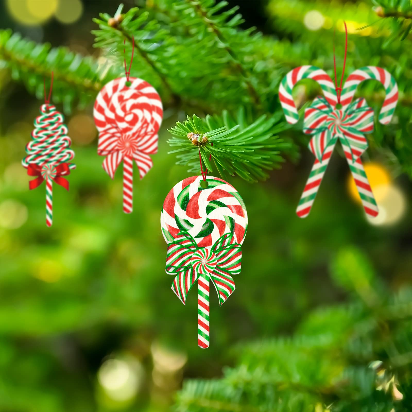 Décorations Noël Canne à Sucre – Lot De 6 Ornements à Suspendre + Ruban Pailleté – Pour Sapin, Couronne – Rouge