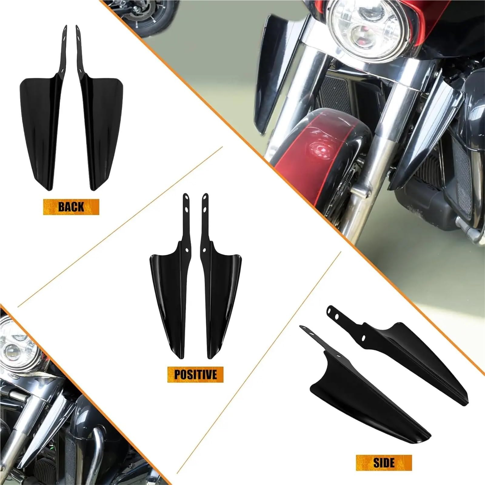 powietrzadeflektor Czarne osłony przeciwwiatrowe mocowane do przedniego widelca, pasujące do Harley Touring Road King Street Glide Electra 1995-2023 Deflektor motocykla