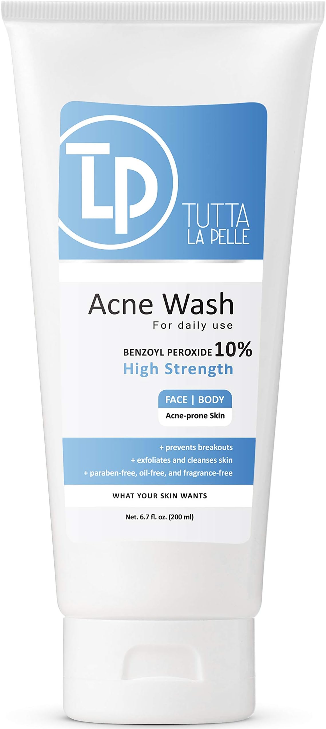 Benzoyl Peroxide Body Wash 10% - Acne Face Wash & Acne Body Wash - Butt Acne Treatment & Back Acne Treatment - Highest Grade Medical Facial Cleanser, Maximum Strength Acne Wash 6.7 oz