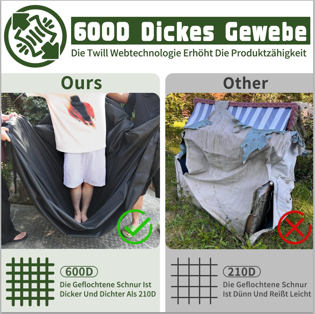 Strandkorb Schutzhülle Mit WinddichteSchnalle,135x105x175/140cm Strandkorbhülle Winterfest,600D Oxford Strandkorbabdeckung für 2 Sitzer Strandkörbe,Strandkorb Abdeckplane Wasserdicht