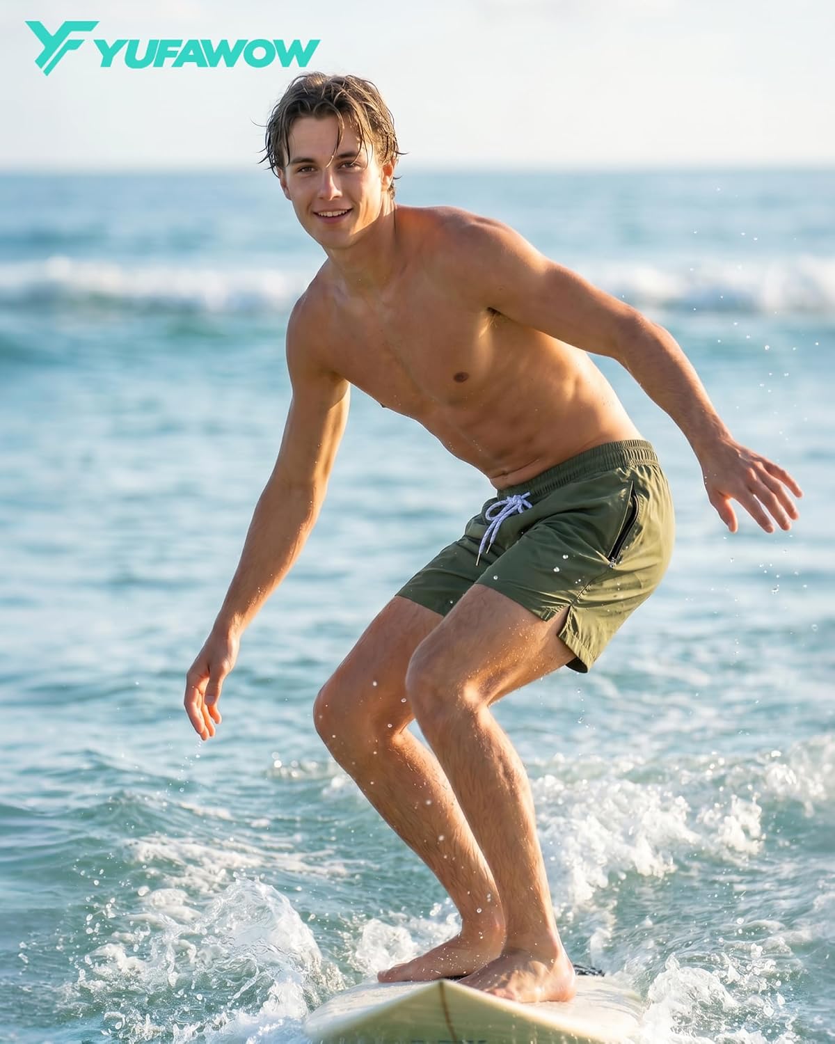 Men Swim Trunks 5 Inch Inseam Compression Liner Quick Dry Drawstring Zipper Pockets for Summer Beach Surfing Water Sports