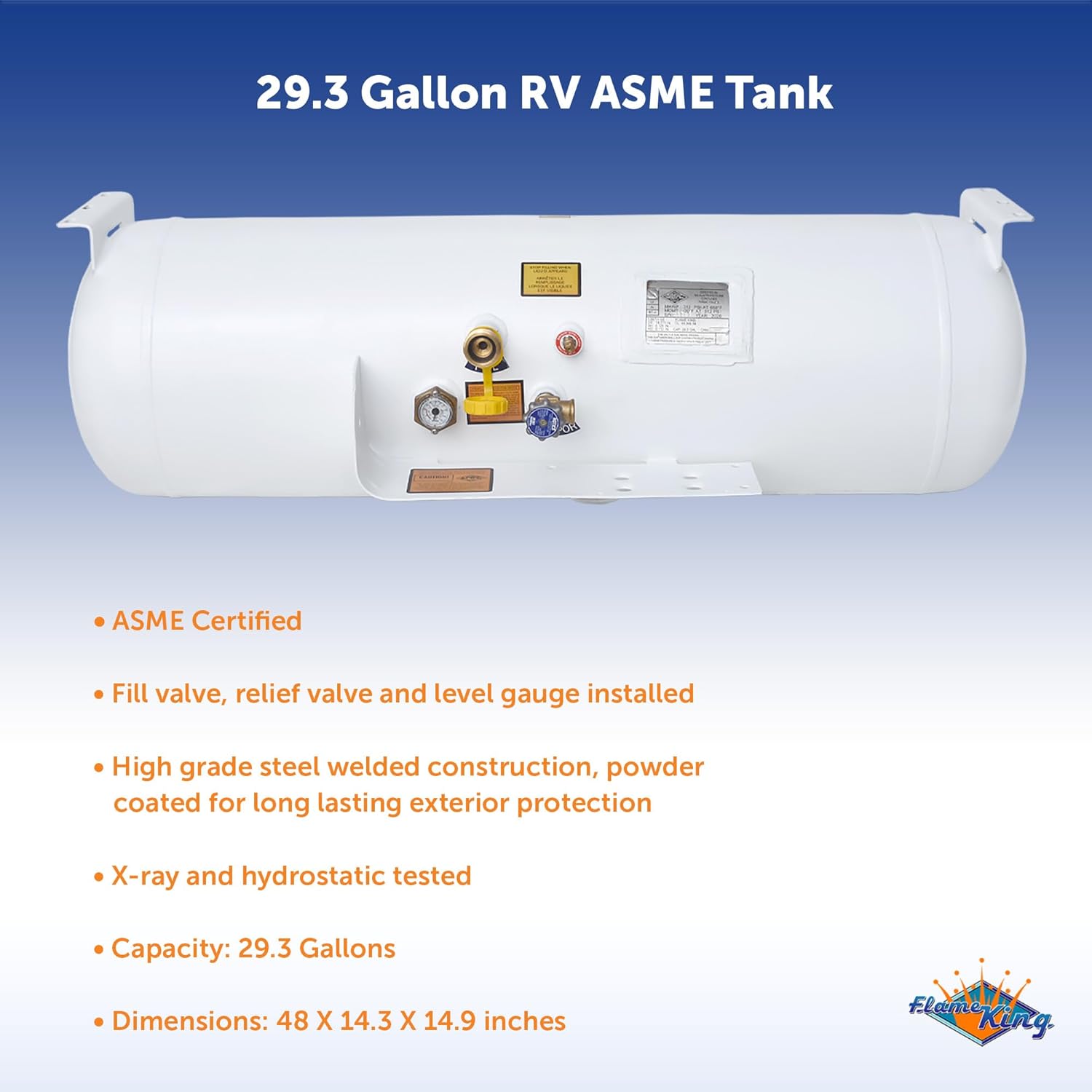 Flame King YSN293 29.3 Gallon RV, Van Or Trailer Horizontal Under Mounted ASME Propane Tank Cylinder