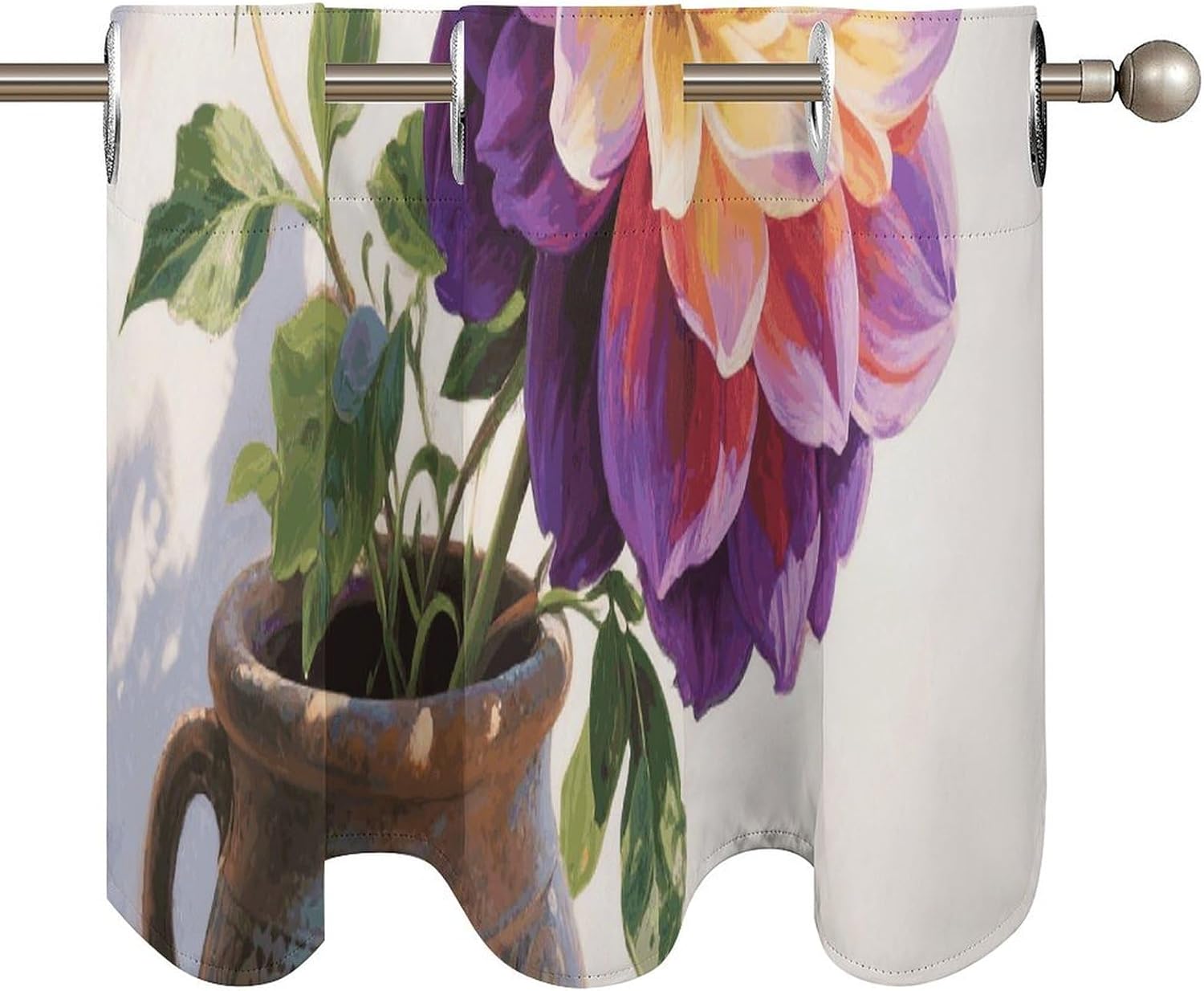 Colorful Flower Valance for Windows, 2 Pack Kitchen Curtains Modern Home Decor, Soft Blackout Window Curtains for Living Room & Bedroom, 18 X 52 Inch