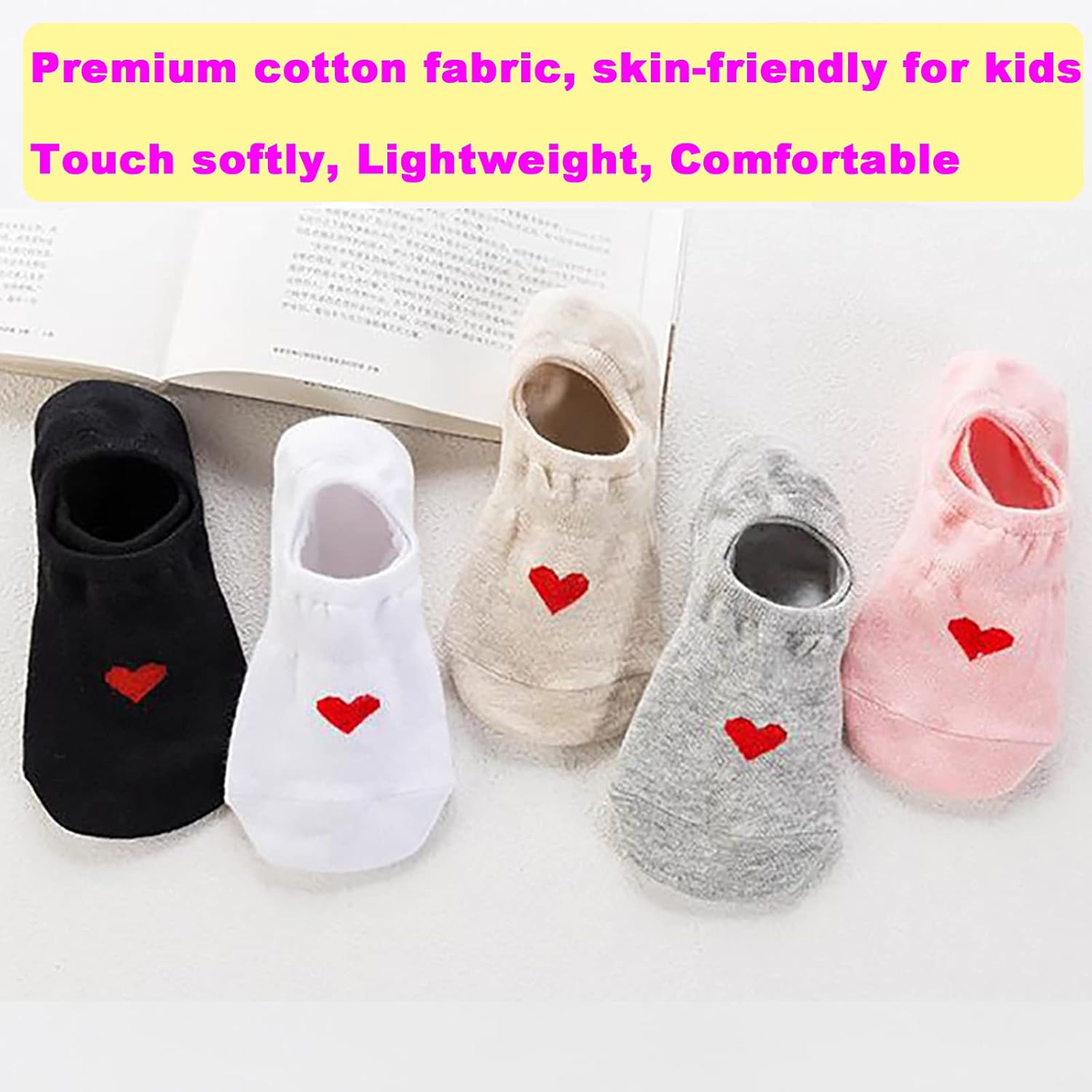 5-10 Pairs Kids Girls No Show Socks, Anti-slip Soft Cotton Socks, Ultra Comfortable for Children 6-15 Years - Image 3