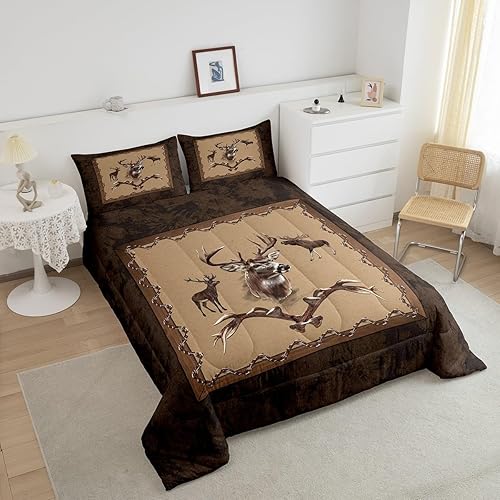 Miniatura 4 de Erosebridal Juego de edredón de ciervos de granja para niños y niñas, juego de ropa de cama del suroeste, tamaño matrimonial, edredón rústico de