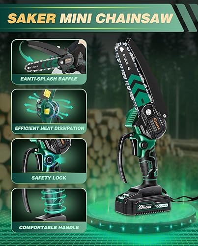 Miniatura 6 de Saker Mini motosierra con engrasador automático  Motosierras de 6 pulgadas 2025 actualizadas  Mini motosierra eléctrica inalámbrica  Pequeña