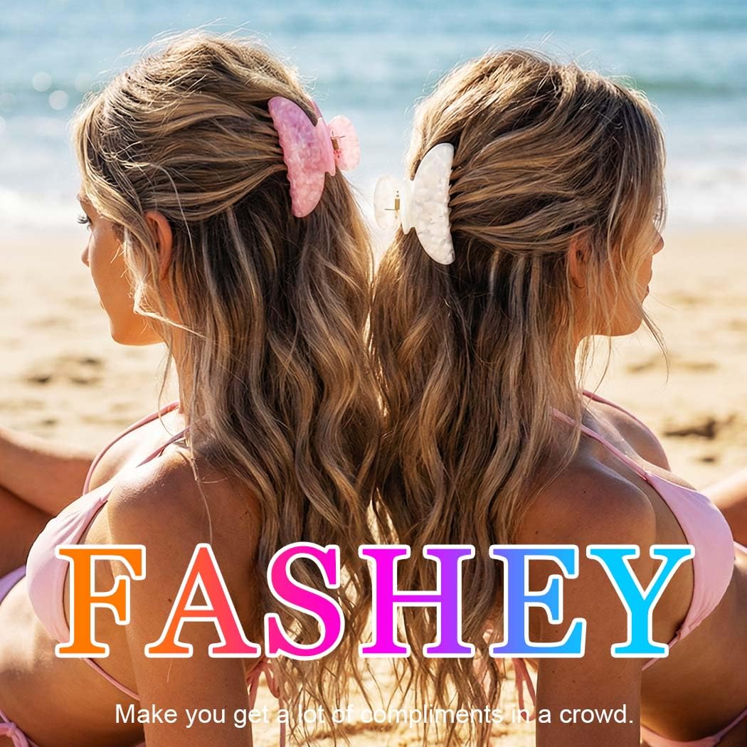 Fashey Acrylic Claw Clip Cute Hair Clips Medium Hair Claws for Thick Hair Accessories for Women (light green+pink+beige) - Image 5