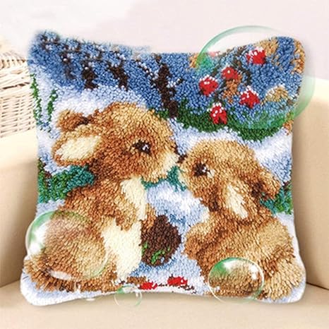 Amazon Co Jp かぎ針編みキット初心者のための子供のためのラッチフックラグキットラッチフックキットdiy手作り クラフトラッチフック完全なクッションカバーキットスロー枕カバーウサギ43 43cm針細工 サイズ 枕付き Brigh Diy 工具 ガーデン