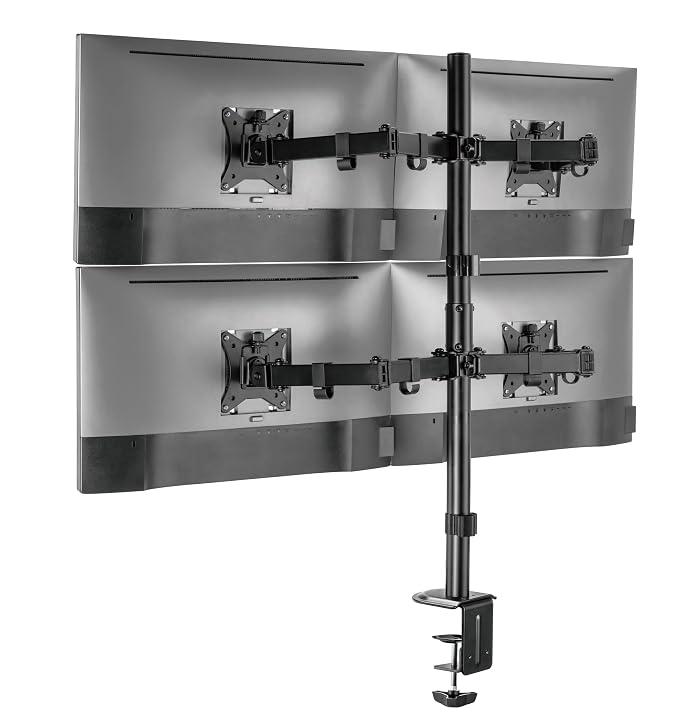 Jin Office Four Monitor Stand with 13-32" Support| 8 kg Weight Cap. Per Monitor| Four Monitor Arm| Tilt and Rotation Feature | 3 Years Warranty | Fully Adjustable Articulating Mount| Clamp & Grommet