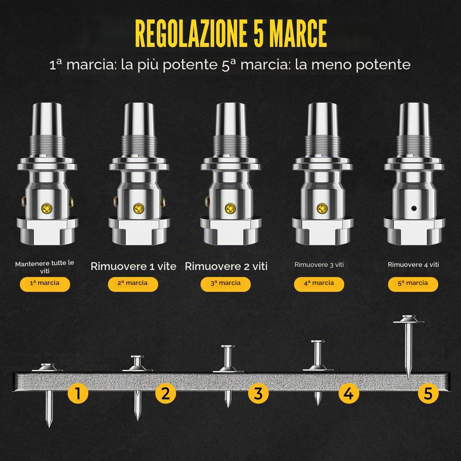 Spara Chiodi per Cemento e Ferro, Chiodatrice Manuale in Acciaio con Aste di Prolunga e 120 Chiodi Tondi, 5 Livelli Regolabili,Doppio Silenziatore e Valigetta per Parete, Mattoni o Acciaio (A)