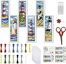 FREEBLOSS 6 Set Bookmark Cross Stitch Kits Stitch Bookmark Cross Stitch Kits with Instructions Lighthouse Scenery Pattern Cross Stitch Kit for Beginners Bookmark Making Kit for Gift - Buy now
