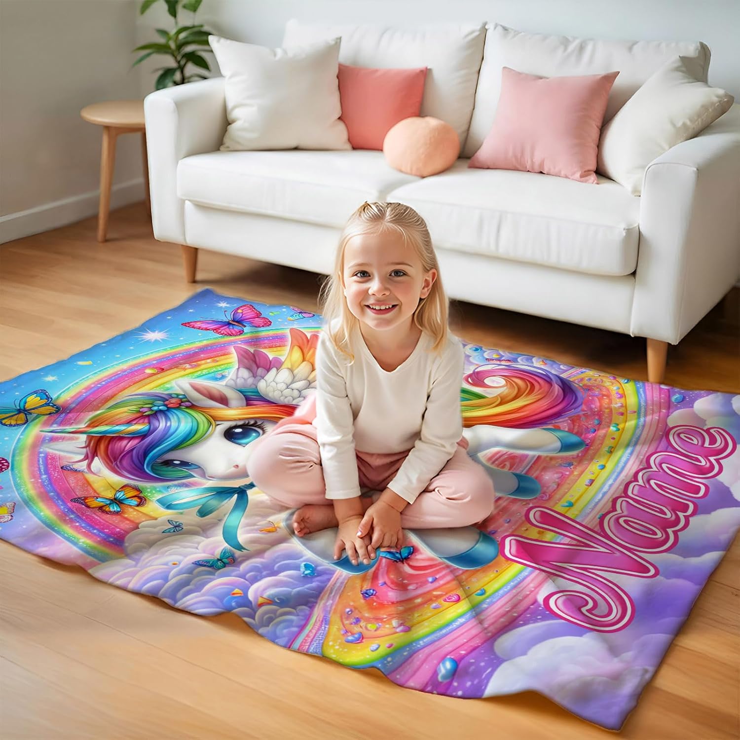 Blankets for Kids Girls Teens Unicorn Lovers Gift for Christmas, Custom 60x50 Inches Cozy Comfort Rainbow Unicorn Blankets Throws with Name for Bed Couch Living Room Decor