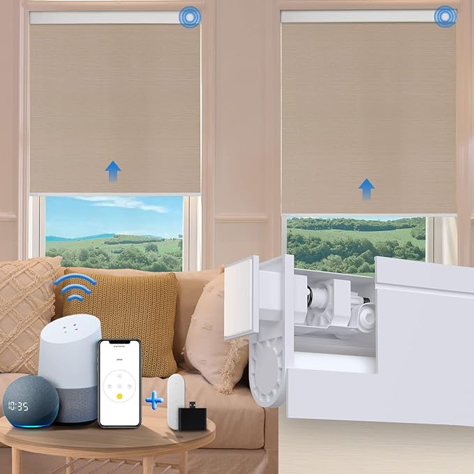 MANSNIX Smart Blinds No Drill Motorized Blinds Blackout Roller Shades