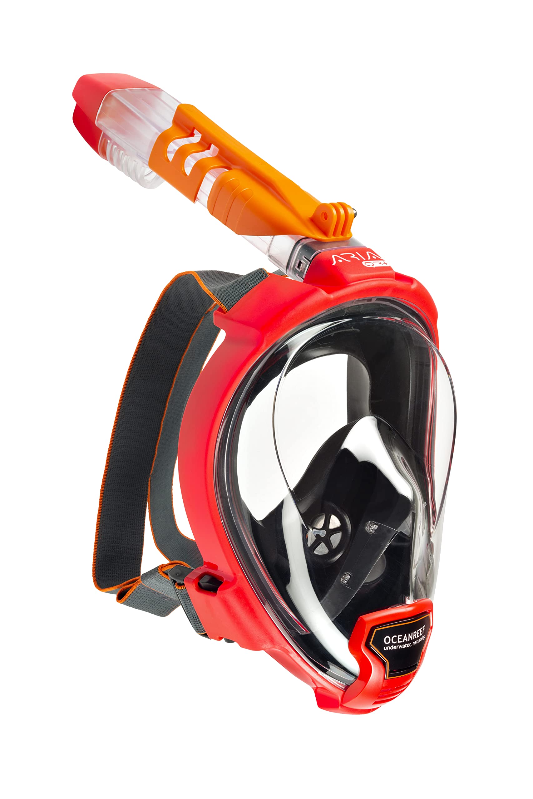 OCEAN REEF - Aria QR+ Full Face Snorkeling Mask & Duo II Travel Fins & Snorkie-Talkie (Red, Mask L/XL - Fins L/XL)