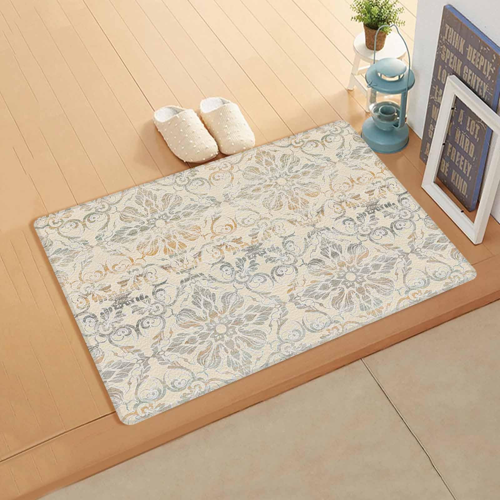 Bohemian Floral Kitchen Bath Door Mat Cushioned Runner Rug,Washable Welcome Floor Sink Antifatigue Mat,Waterproof & Non-Slip Comfort Standing Doormat for Kitchen,Vintage Gradient European Line 20
