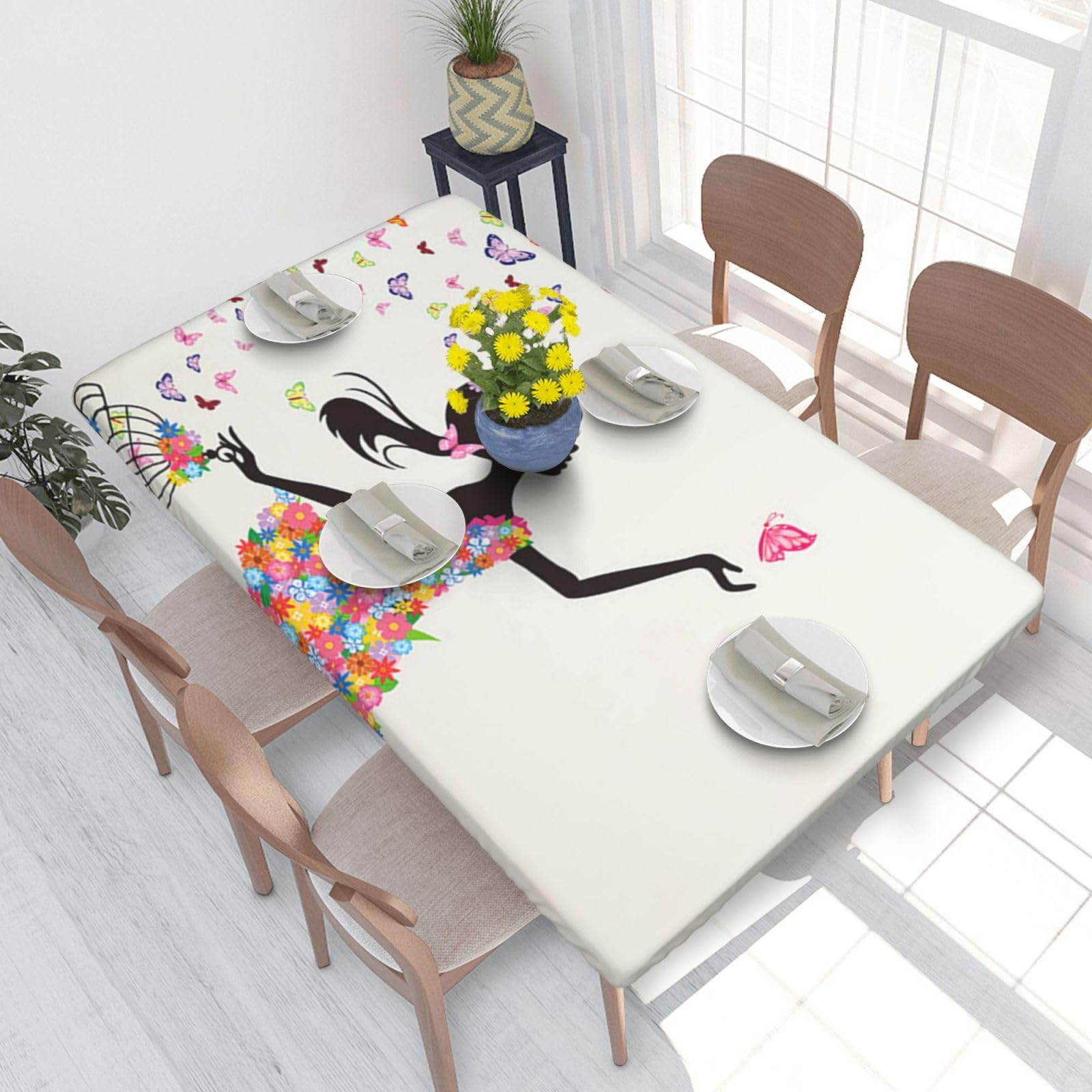 BNVSADC Girl Dance Butterfly Printed 4FT Tablecloth 122x76 CM Polyester Kitchen Water Resistant Table Cloth Dining Table Decoration Table Covers