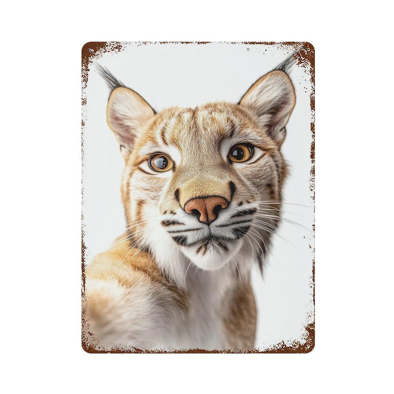 Rusty Metal Tin Sign with Lynx Selfie Design 15.7"x11.8", for Farmhouse, Kitchen And Entryway Decor, Rustic Home Decor
