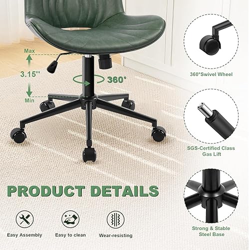 Miniatura 5 de Silla de oficina, silla de escritorio sin brazos con ruedas, ergonómicas y cómodas, sillas de trabajo para computadora de oficina en casa, silla de