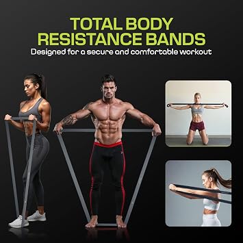 Flexelent Çekme için Direnç Bantları, Kuvvet Antrenmanı, Egzersiz, Spor Salonu ve Ev Egzersizleri için Uzun Direnç Bantları, Fitness, Germe, Fizik Tedavi için Dayanıklı Egzersiz Bantları (Gri-Siyah