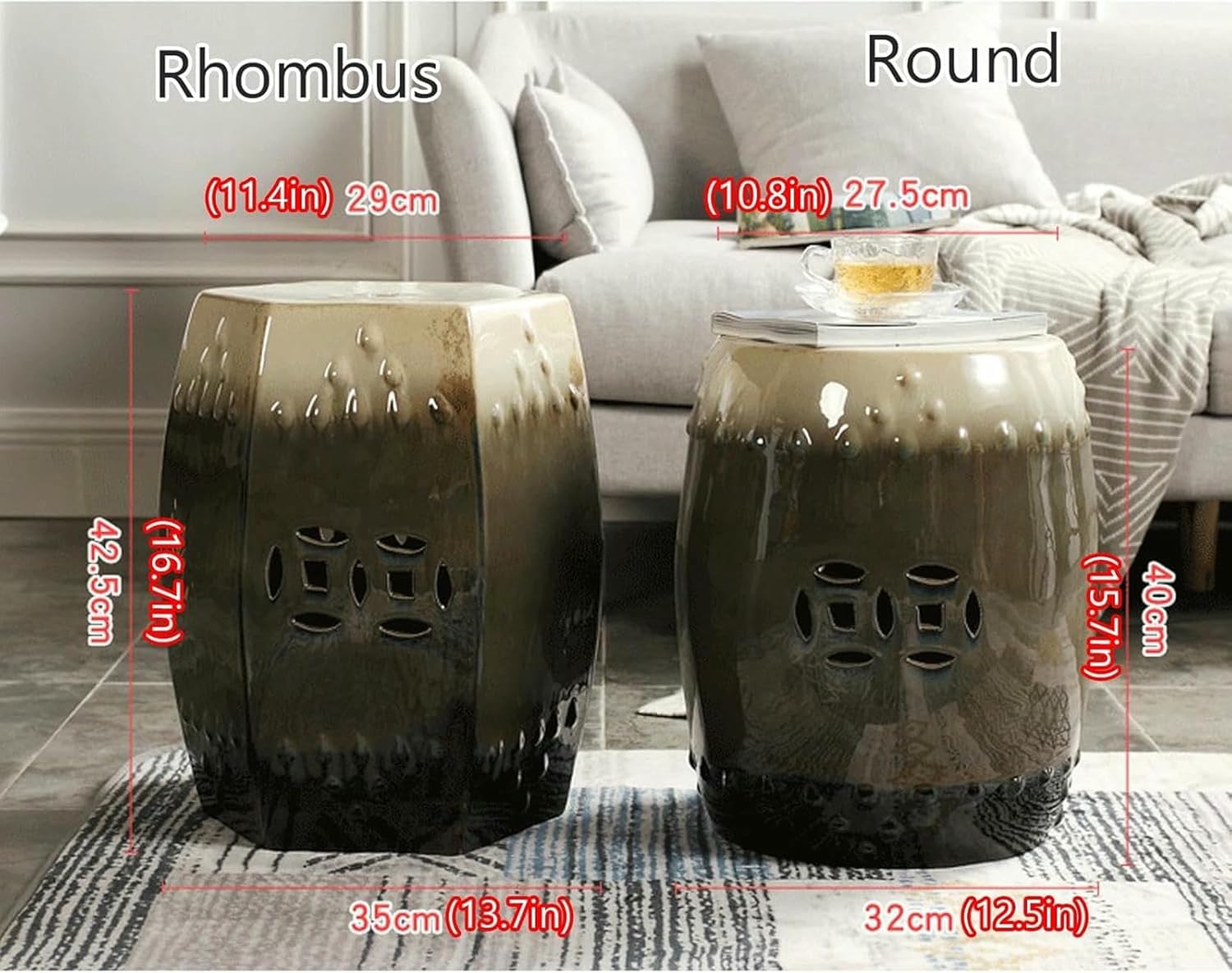 Decorative Garden stools Outdoor Ceramic Side Table Chinese Garden stools Ceramic Shoe Changing Stool Blue and White Garden Stool