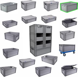 Hesselink Eurobox 60x40x27 cm, Handgriffe geschlossen, stapelbar, 54,4 Liter, grau, lebensmittelecht, Eurobehälter kombinierbar mit Deckel