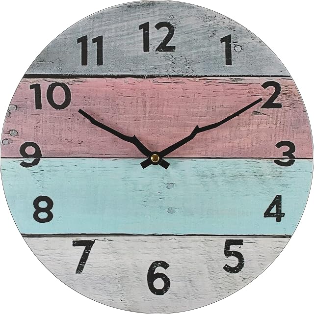 TONZOM 12 Inch Wooden Decorative Round Wall Clock Quality Quartz Battery Operated Wall Clocks Easy to Read Vintage Country Style Home Decor for Kitchen, Living Room, Farmhouse, Bedrooms