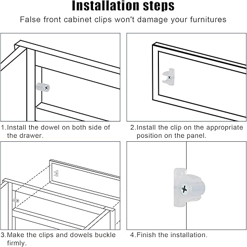 Miniatura 4 de Clips delanteros falsos para cajones, 20 pares de clips de cajón de gabinete delantero falso con tornillos reforzados, clips de gabinete delanteros