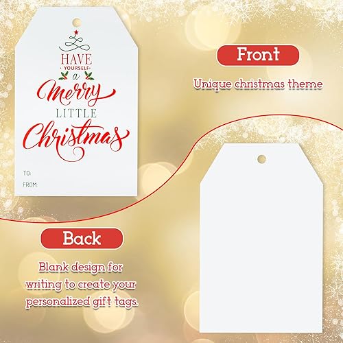 Miniatura 4 de 50 etiquetas de regalo de Navidad, 2.1 x 3.3 pulgadas, etiquetas de regalo de Navidad con texto en inglés "Have Yourself a Merry Little Christmas",