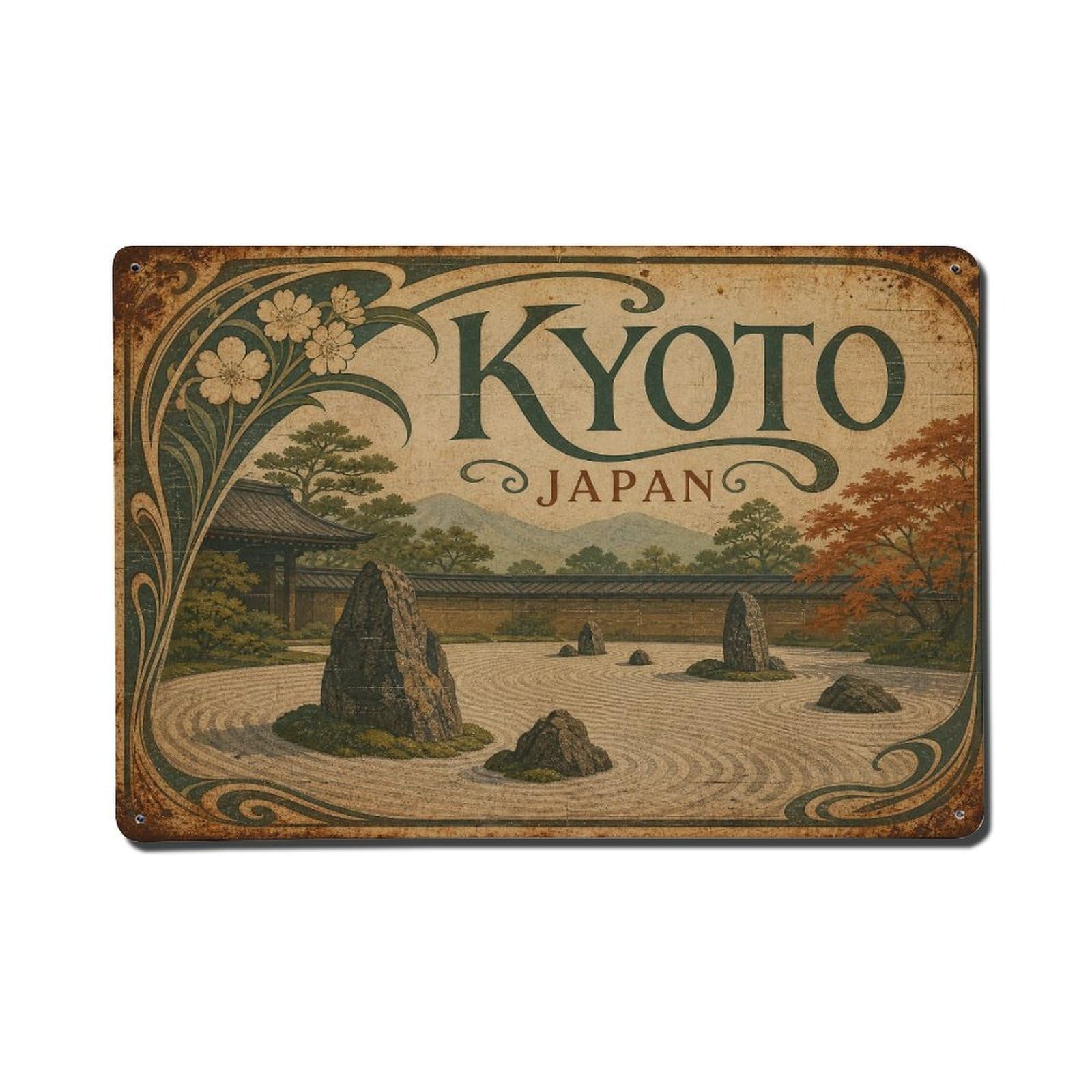 Gead 8X12inch Style Vintage Travel Kyoto Japan Garden Metal Tin Sign