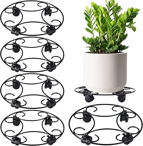 Paquete de 5 organizadores de metal para plantas con ruedas de 12.8 pulgadas, so