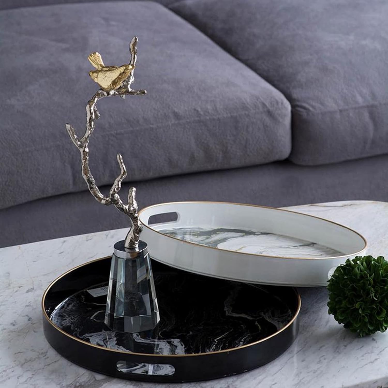 A&B Home S/2 Quinn Trays, Set of 2 Black and White, 2 Piece