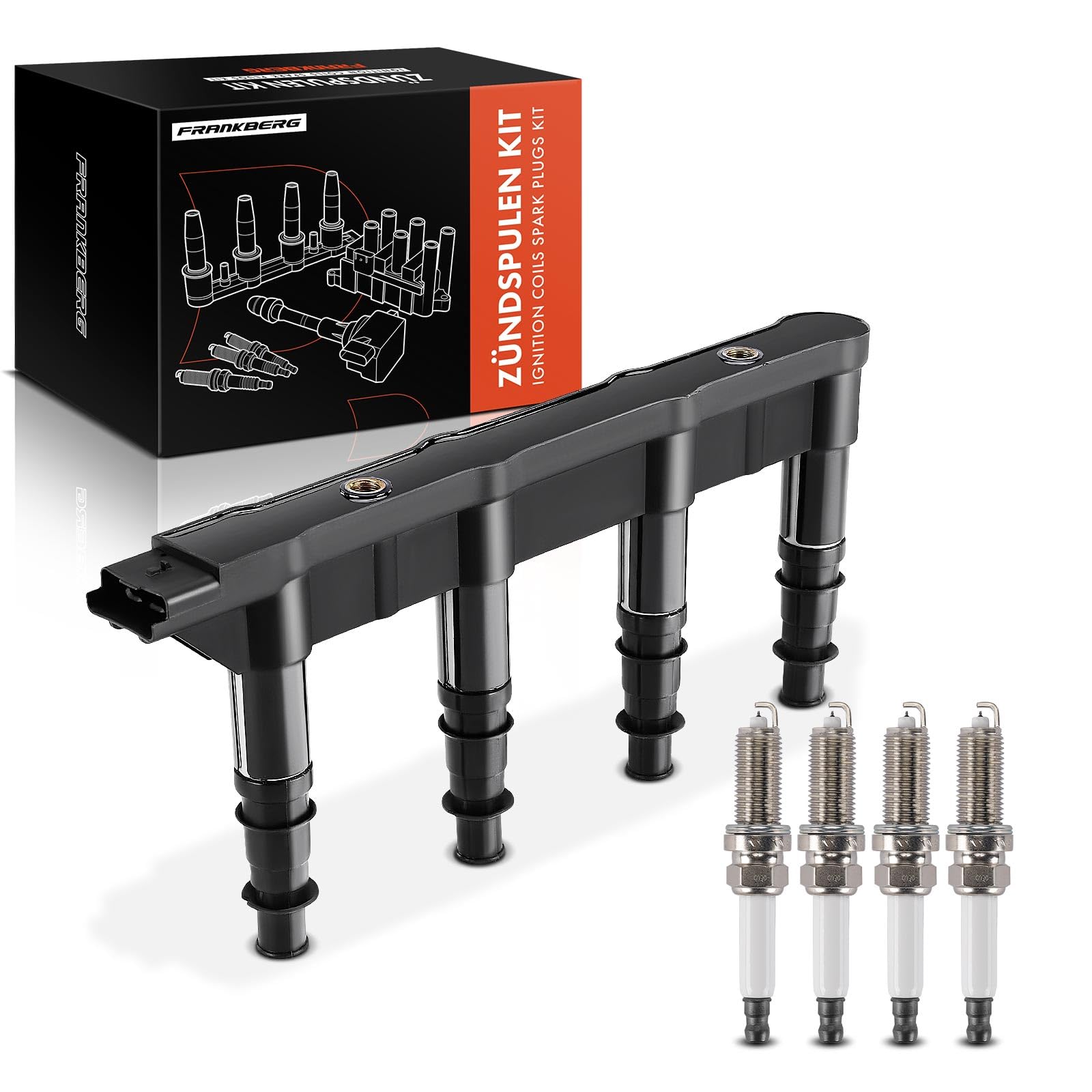 Frankberg 1 bobina de encendido + 4 bujías de 6 Polos 597085 | Compatible con: 307 3A/C, 207 WA WC, 307 SO 3H, 206 Hatchback 2A/C, C2 JM, C4 I LC, 1, 0070000000000001E3 KM