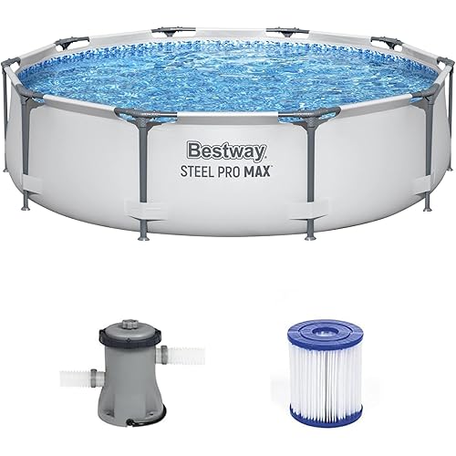 Bestway Steel Pro MAX 10' x 30" Above Ground Pool, Round Metal Frame Outdoor Swimming Pool Set with Filter Pump and Cartridge, Gray