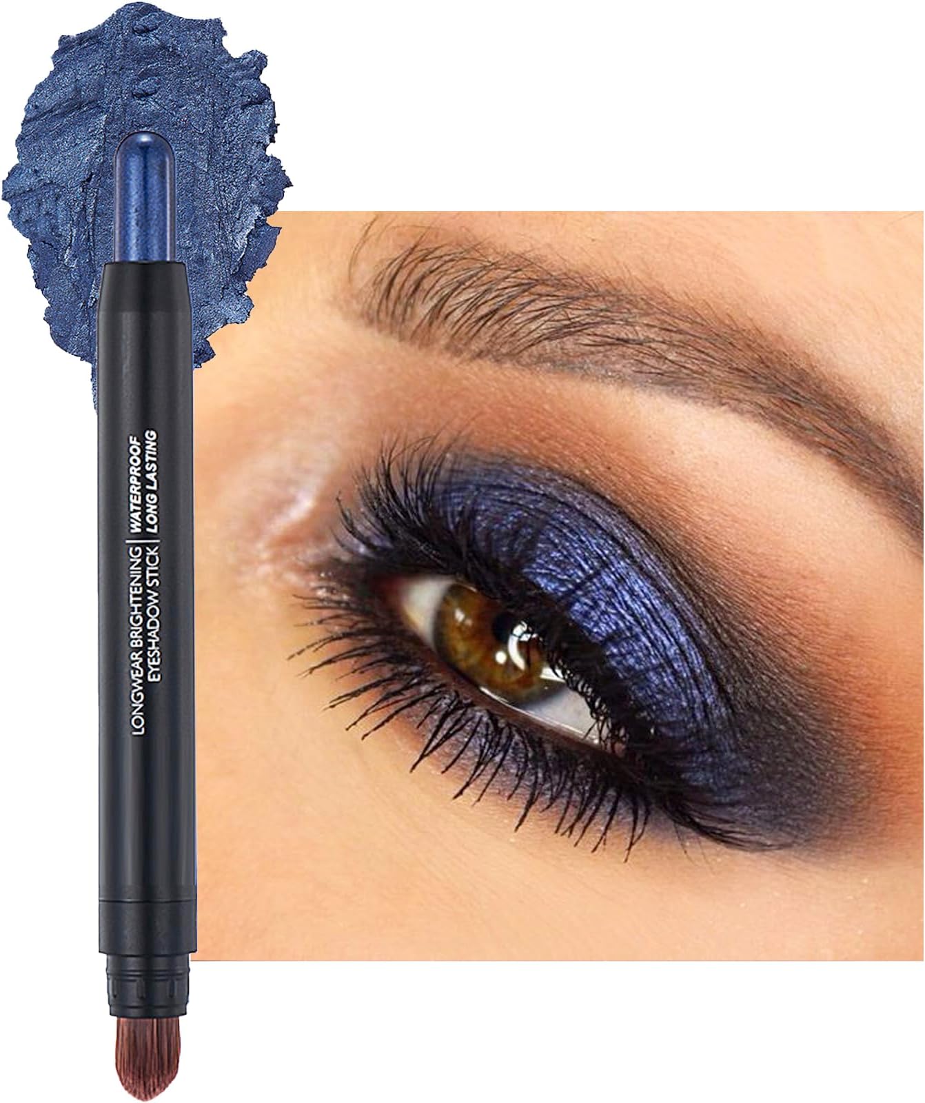 Blue Eyeshadow Stick, Glitter Eye Shadow Crayon Pen Eyeshadow Pencil Shimmer Long Lasting Fine Sparkle Highly Pigmented Hypoallergenic Waterproof with Brush for Eye Makeup