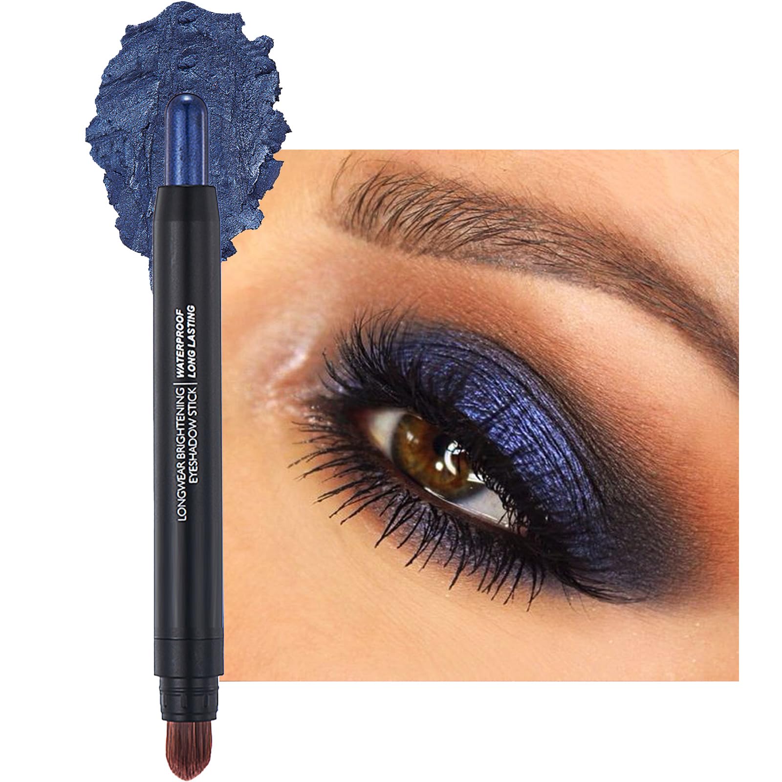 Blue Eyeshadow Stick, Glitter Eye Shadow Crayon Pen Eyeshadow Pencil Shimmer Long Lasting Fine Sparkle Highly Pigmented Hypoallergenic Waterproof with Brush for Eye Makeup