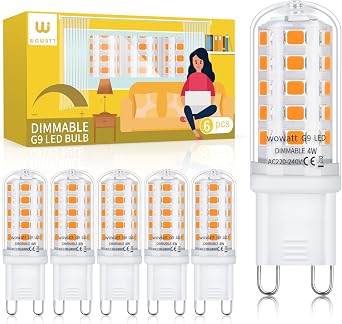 wowatt G9 LED Bulbs Dimmable Warm White 3000K, 4W 400LM, 6 Pack [Energy Class F]