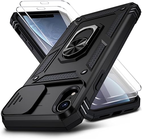 Funda para iPhone XR, iPhone XR con 2 protectores de pantalla HD + funda para cámara deslizante, grado militar de 16 pies, funda protectora probada