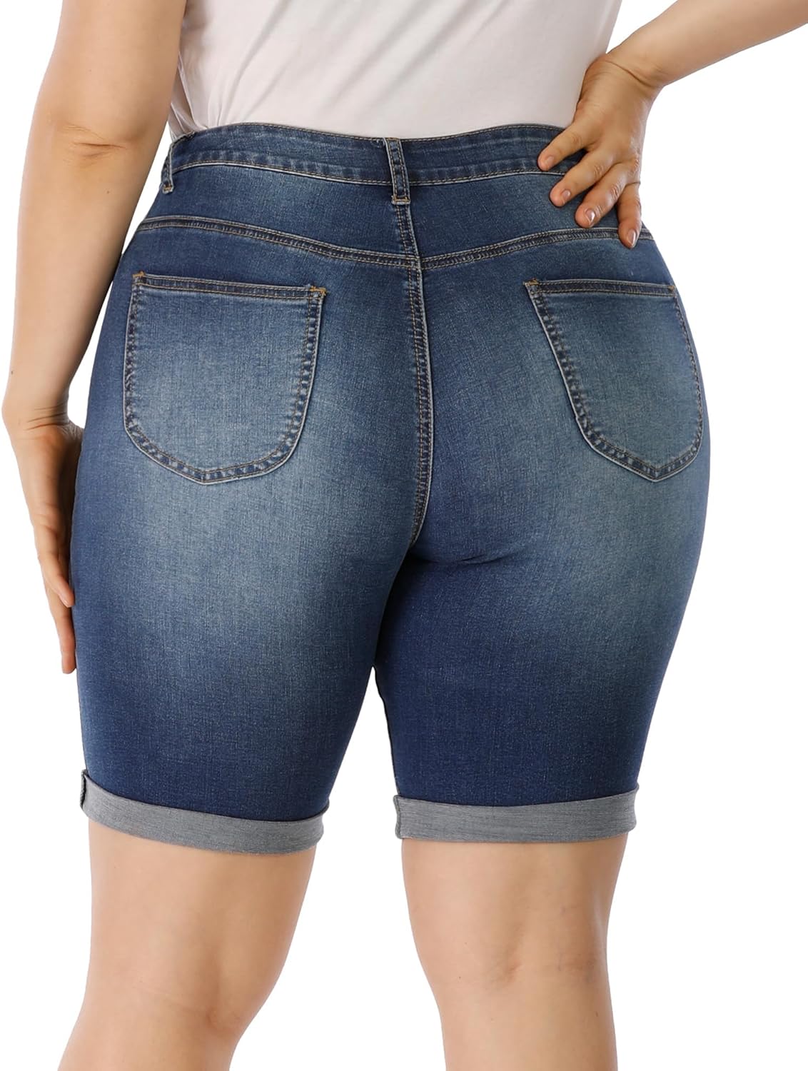 Womens Plus Size Jean Shorts High Waisted Stretchy Midi Bermuda Denim Shorts - Image 2