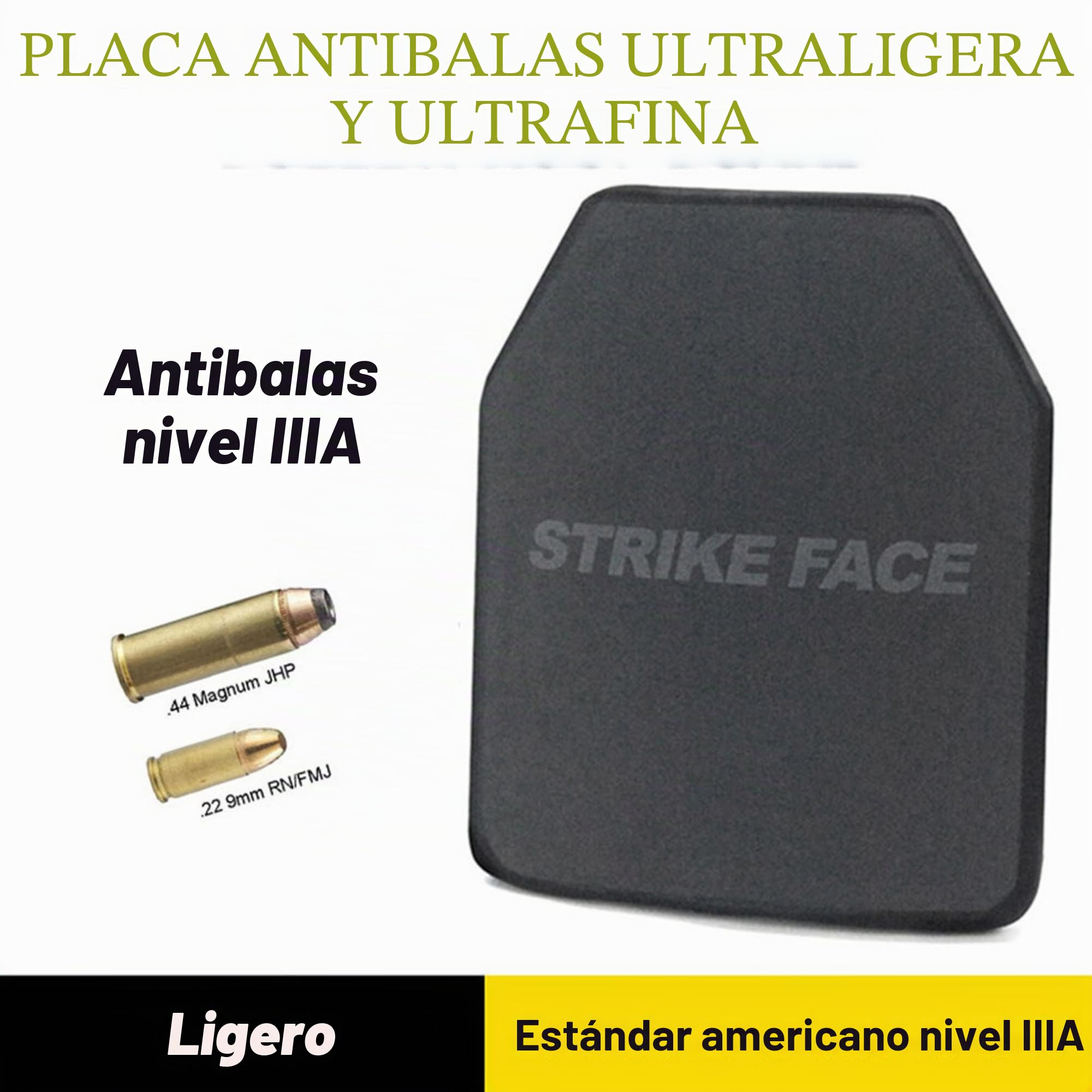 Placa de Chaleco antibalas - NIJ IIIA Nivel PE Placa Protectora de Espalda y Pecho Placa de inserción Independiente para protección de Seguridad Personal