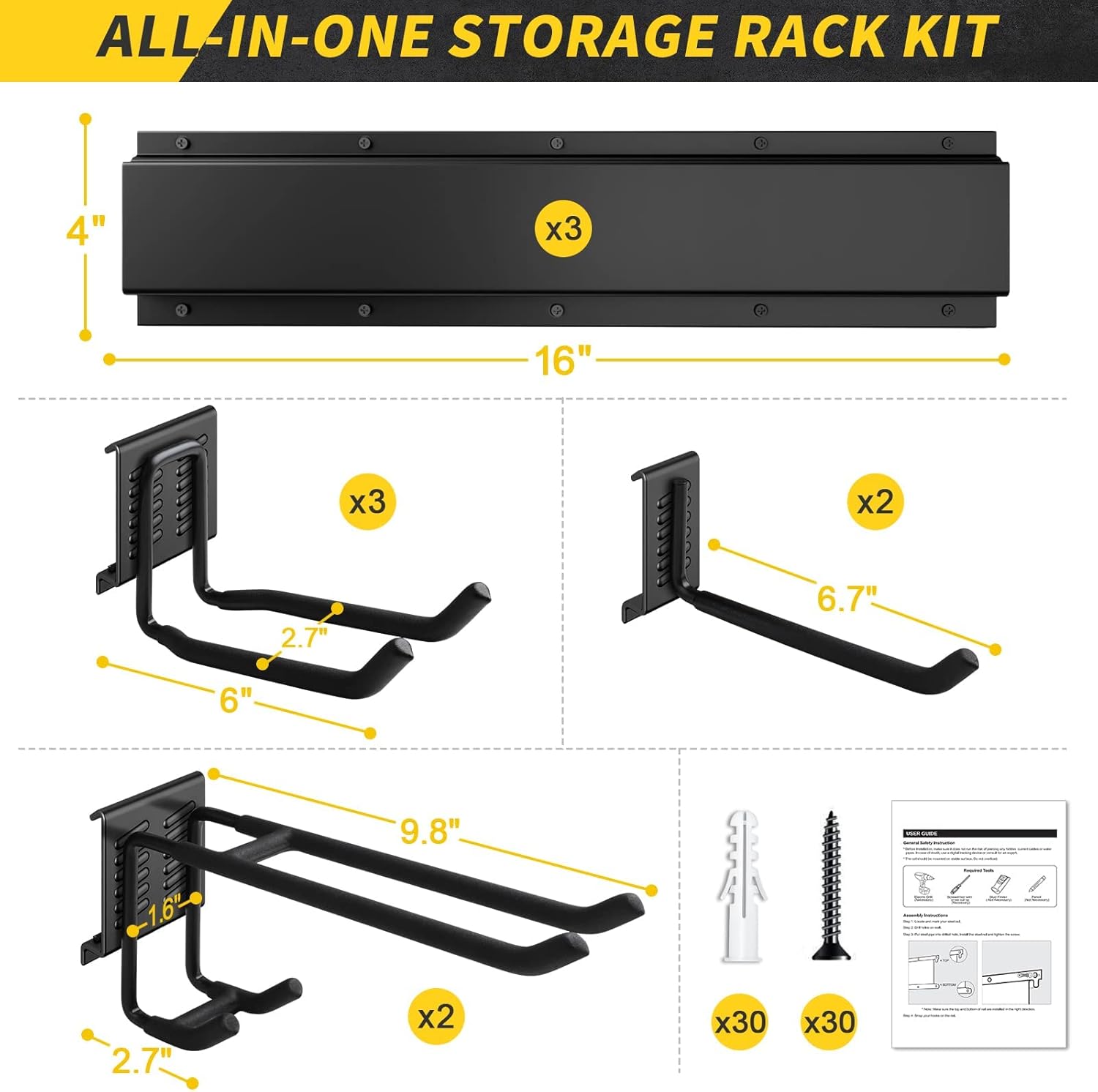 48" Garage Tool Organizer Wall Mount, 440lbs Garden Garage Storage Garage Organization with Adjustable Heavy Duty Hanging Hooks, Yard Rack Hanger System Shovel Rake Broom Ladder Holder, Men Gift - Image 5