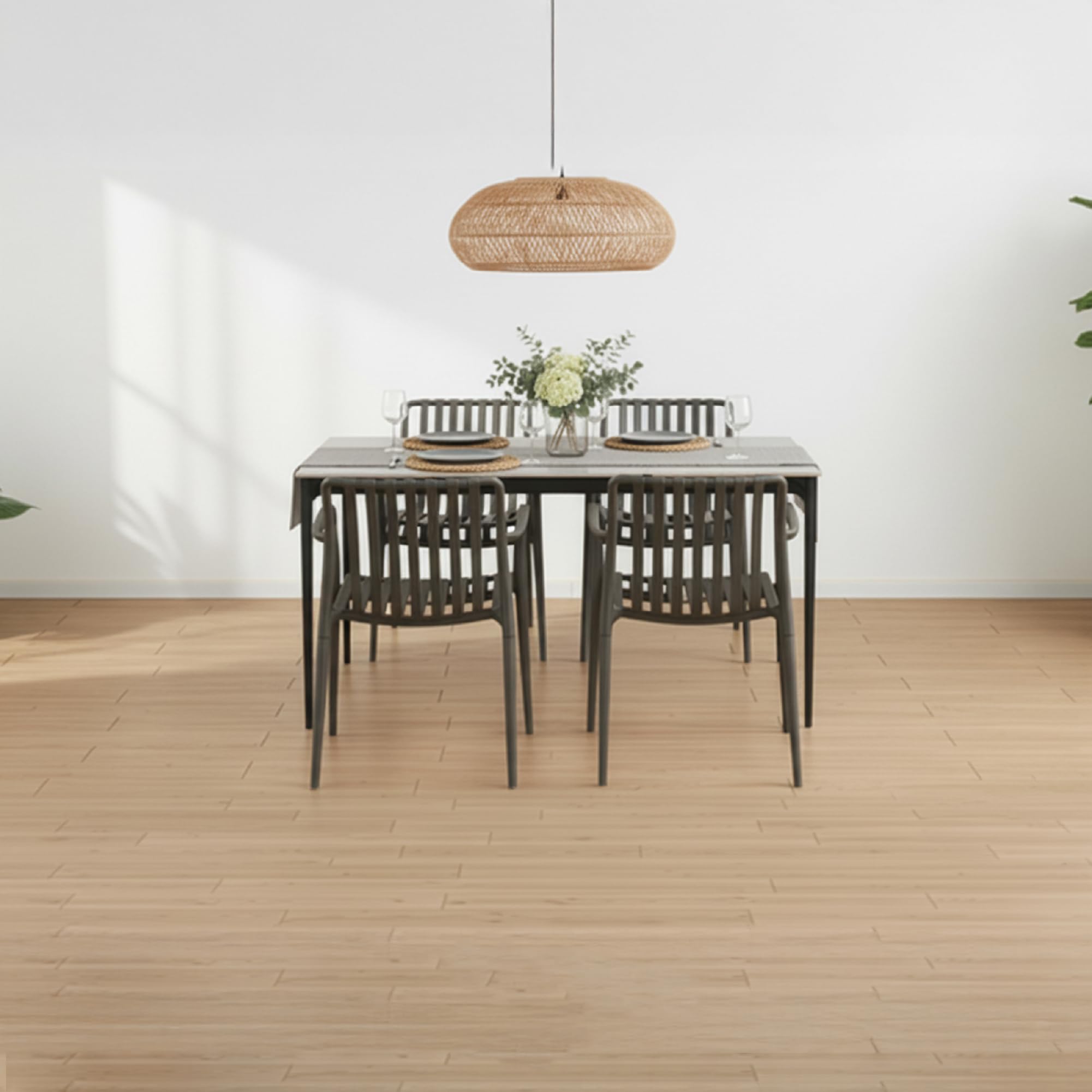 Conjunto de Mesa y 4 sillas Ruth Wendy - Mesa de cerámica sinterizada de 140 x 80 cm con sillas de Polipropileno, diseño Elegante y Moderno, fácil de Limpiar, para Interiores y Exteriores